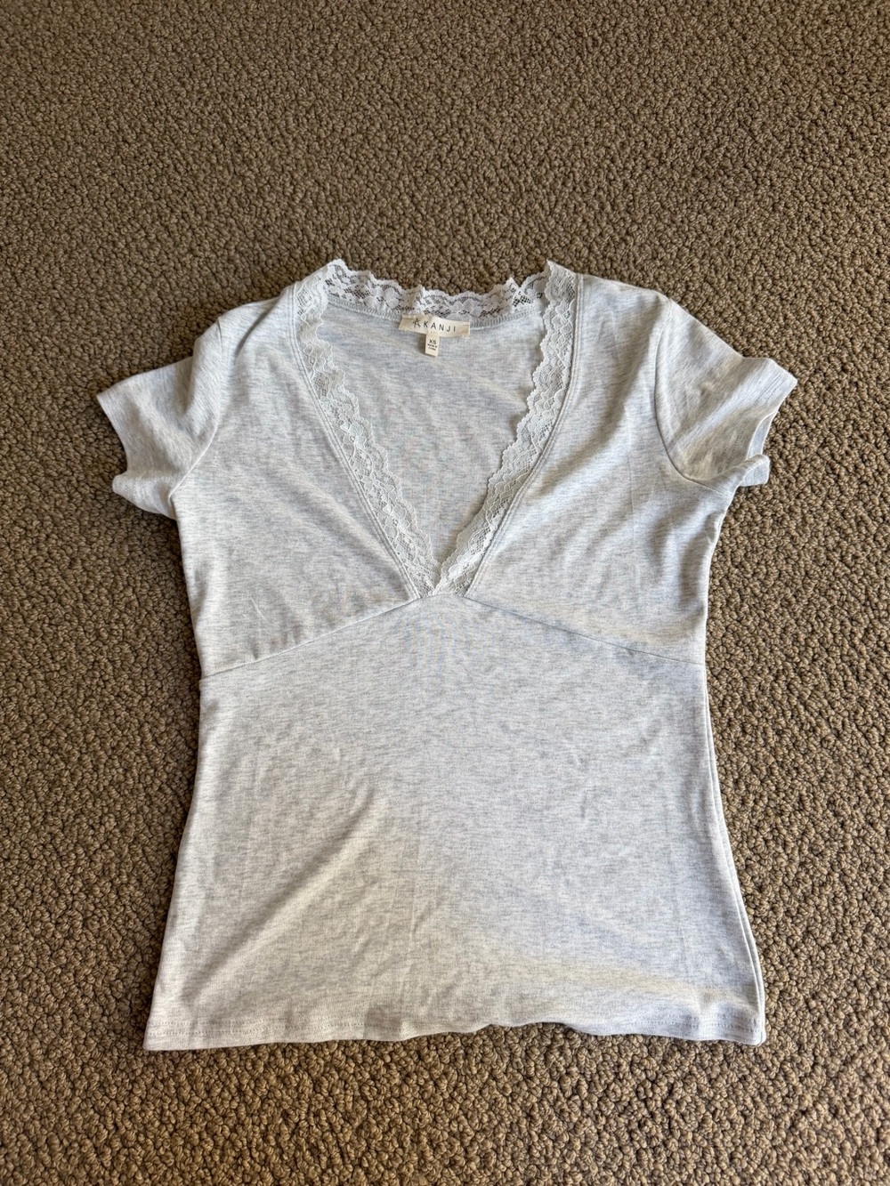 Lace-Trim Light Gray V-Neck Women's Top
